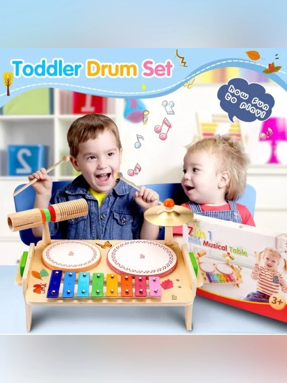 Drum Set for Toddlers Baby Music Instruments 7 in 1 Montessori Preschool